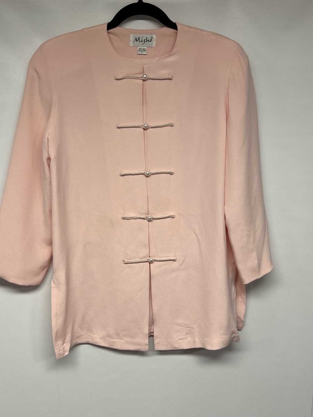Misho Pale Pink Button-Down Mandarin Collar Top